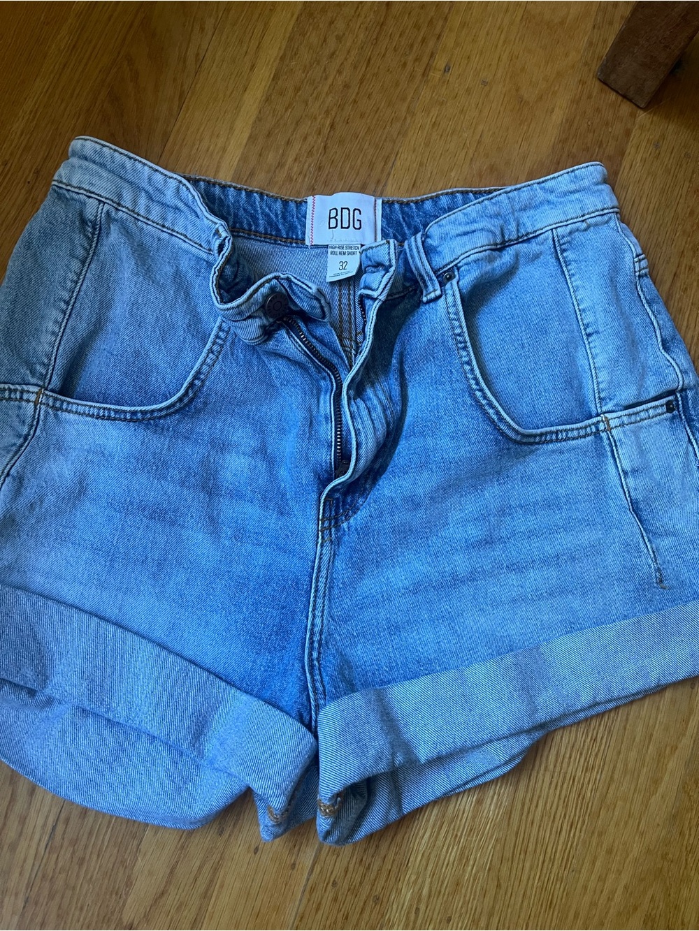 BDG Light Wash High-Rise Rolled Hem Jean Shorts